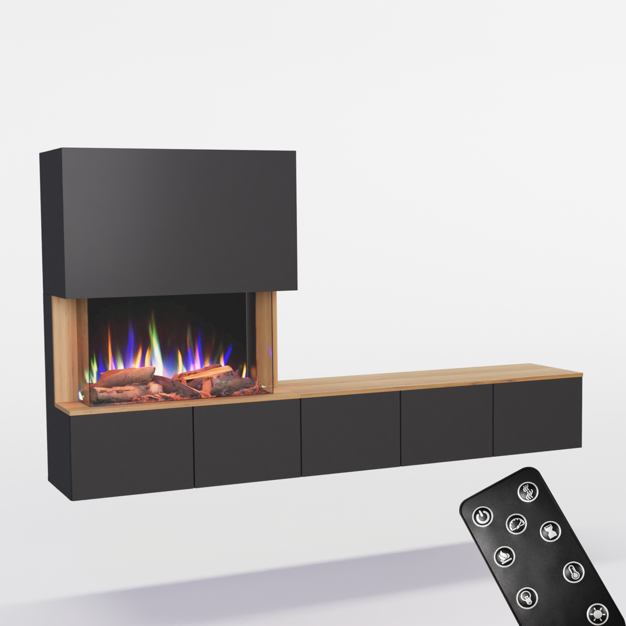 Glow Fire PR6 Schwarz Elektrokamin, Standkamin, Elektrischer Standkamin mit Heizung, Dekokamin