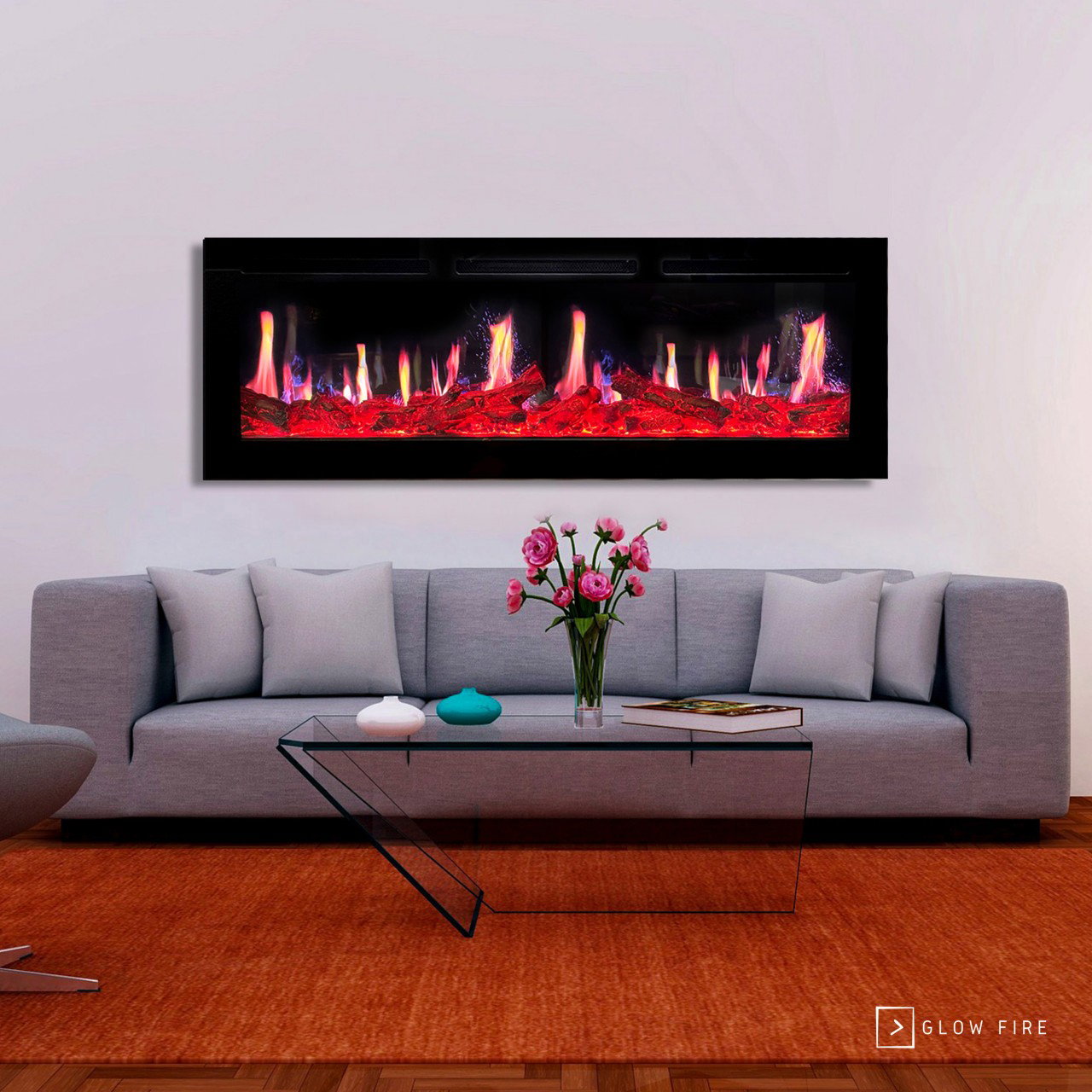 Glow Fire SCM Schwarz Elektrokamin , Screen Motion, Elektrokamineinsatz mit Heizung, Wandkamin modern, Elektrischer Dekokamin