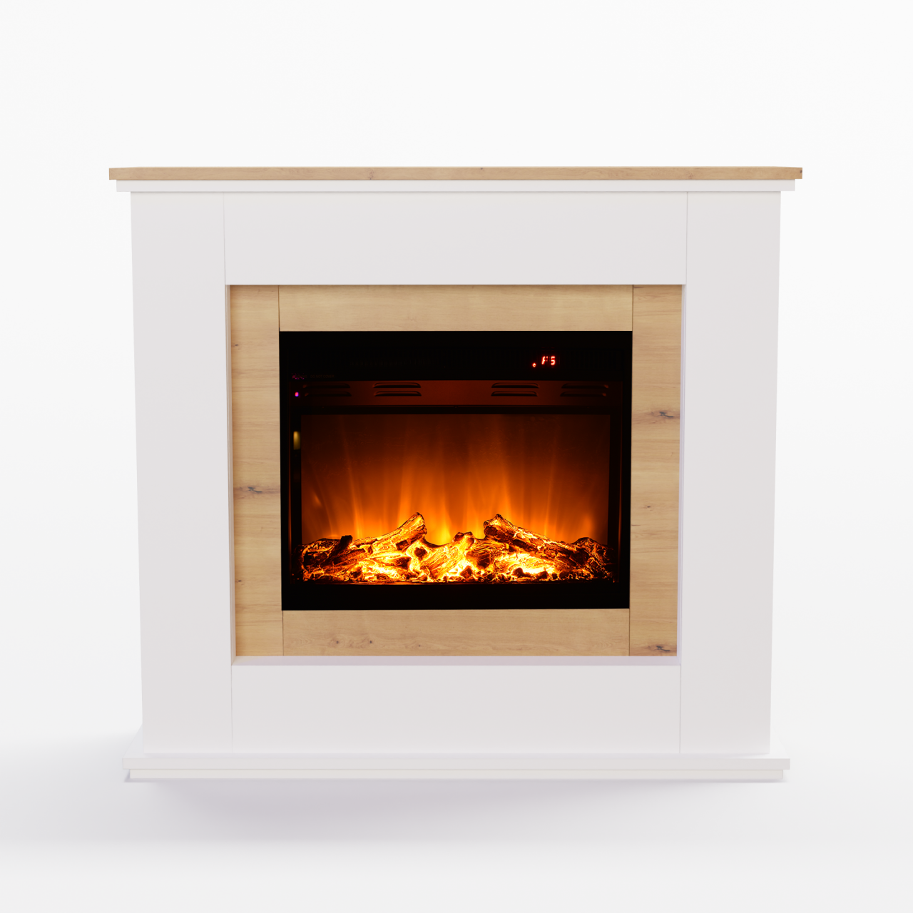 Glow Fire Europa Oak Weiß Elektrokamin, Standkamin, Elektrischer Standkamin mit Heizung, Dekokamin