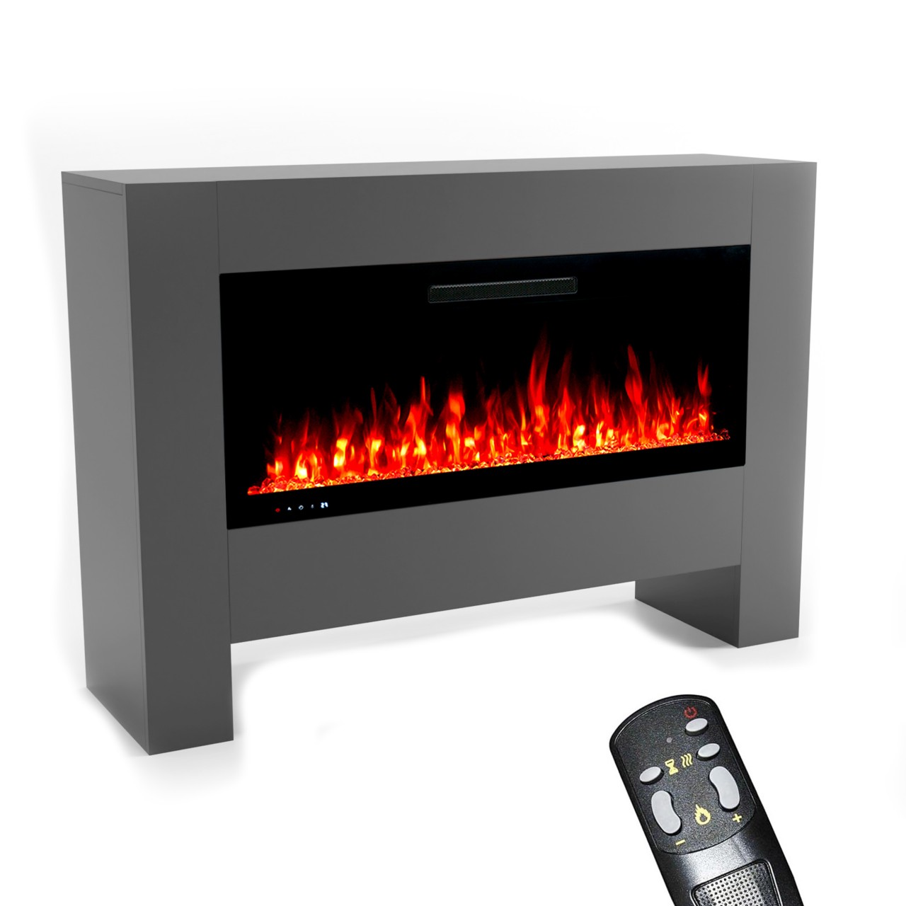 Glow Fire Inside Hermes Grau Elektrokamin, Standkamin, Elektrischer Standkamin mit Heizung, Dekokamin