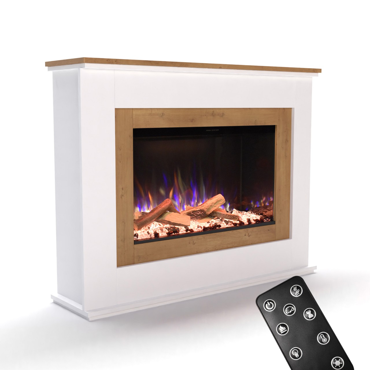 Glow Fire PR6 Elektrokamin Weiß, Standkamin, Elektrischer Standkamin mit Heizung, Dekokamin