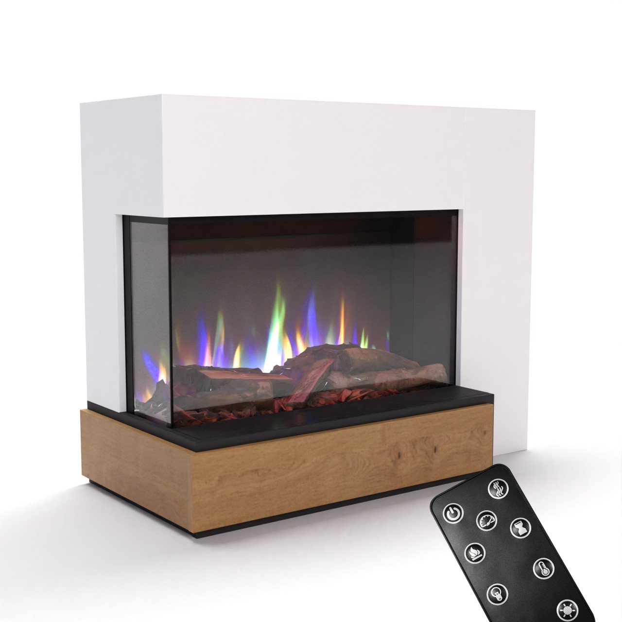 Glow Fire Einstein Weiß Elektrokamin, Standkamin, Elektrischer Standkamin mit Heizung, Dekokamin