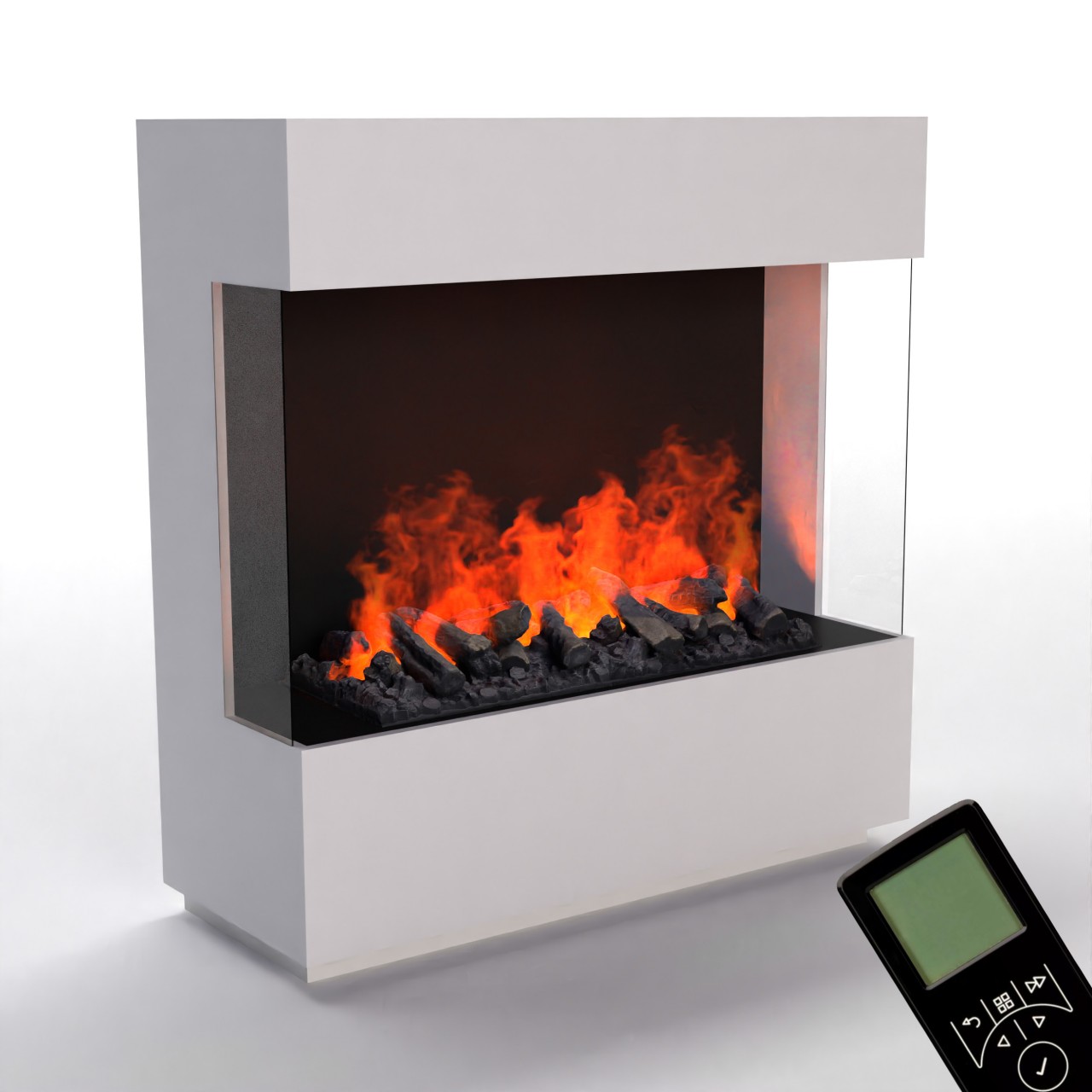 Glow Fire OGF1 1000 Weiß Elektrokamin mit Wasserdampf, Standkamin modern, Elektrischer Dekokamin