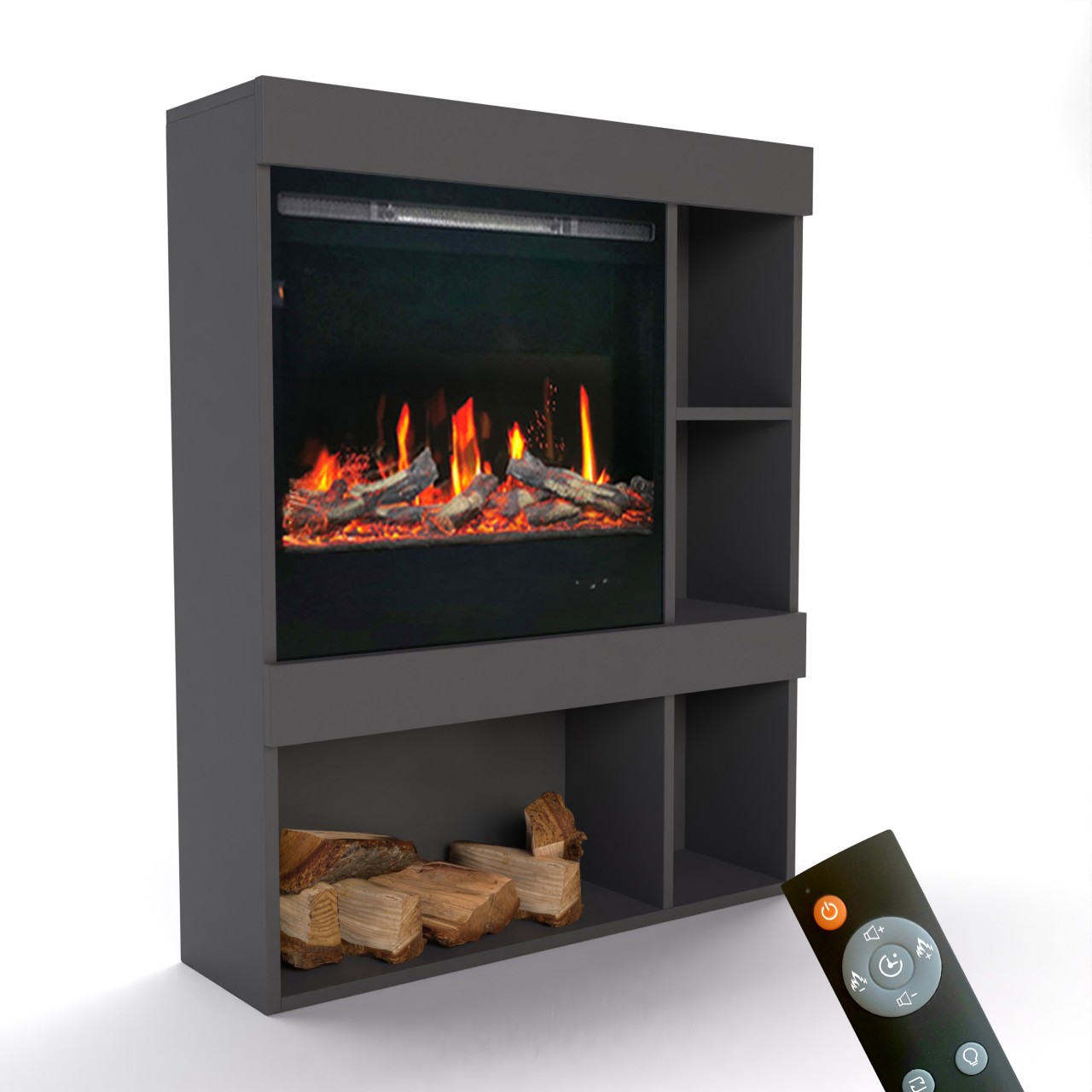 Glow Fire SCM-3 Grau Elektrokamin , Screen Motion, Elektrokamineinsatz mit Heizung, Wandkamin modern, Elektrischer Dekokamin