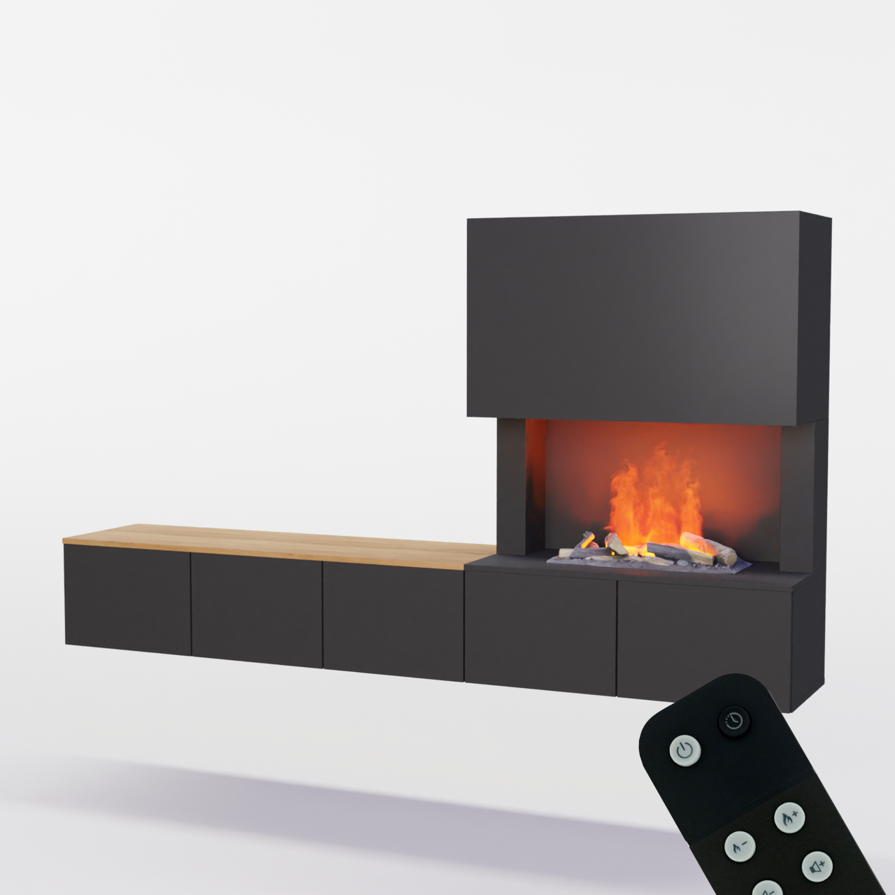 Glow Fire CW5 Wohnwand mit Kamin mit Wasserdampf Elektrokamin, Standkamin, Elektrischer Standkamin mit Heizung, Dekokamin