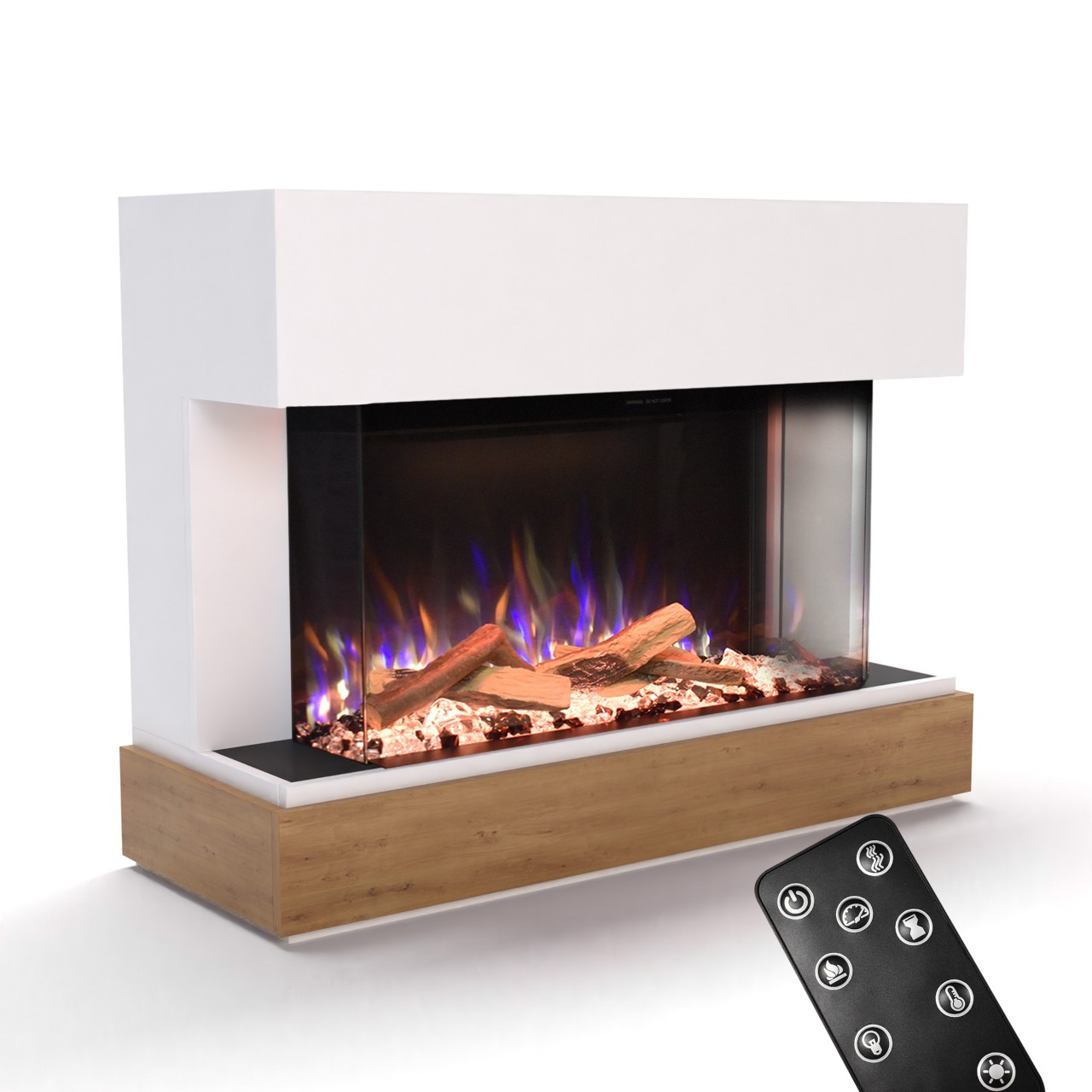 Glow Fire Curie Weiss Elektrokamin, Standkamin, Elektrischer Standkamin mit Heizung, Dekokamin