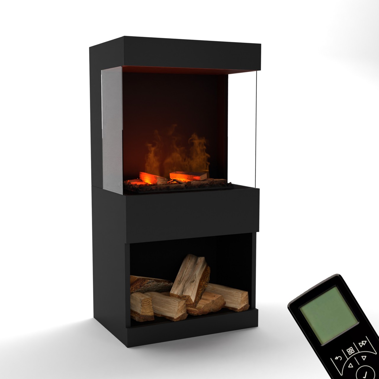Glow Fire OGF2 Schwarz Elektrokamin mit Wasserdampf, Standkamin modern, Elektrischer Dekokamin als Raumteiler