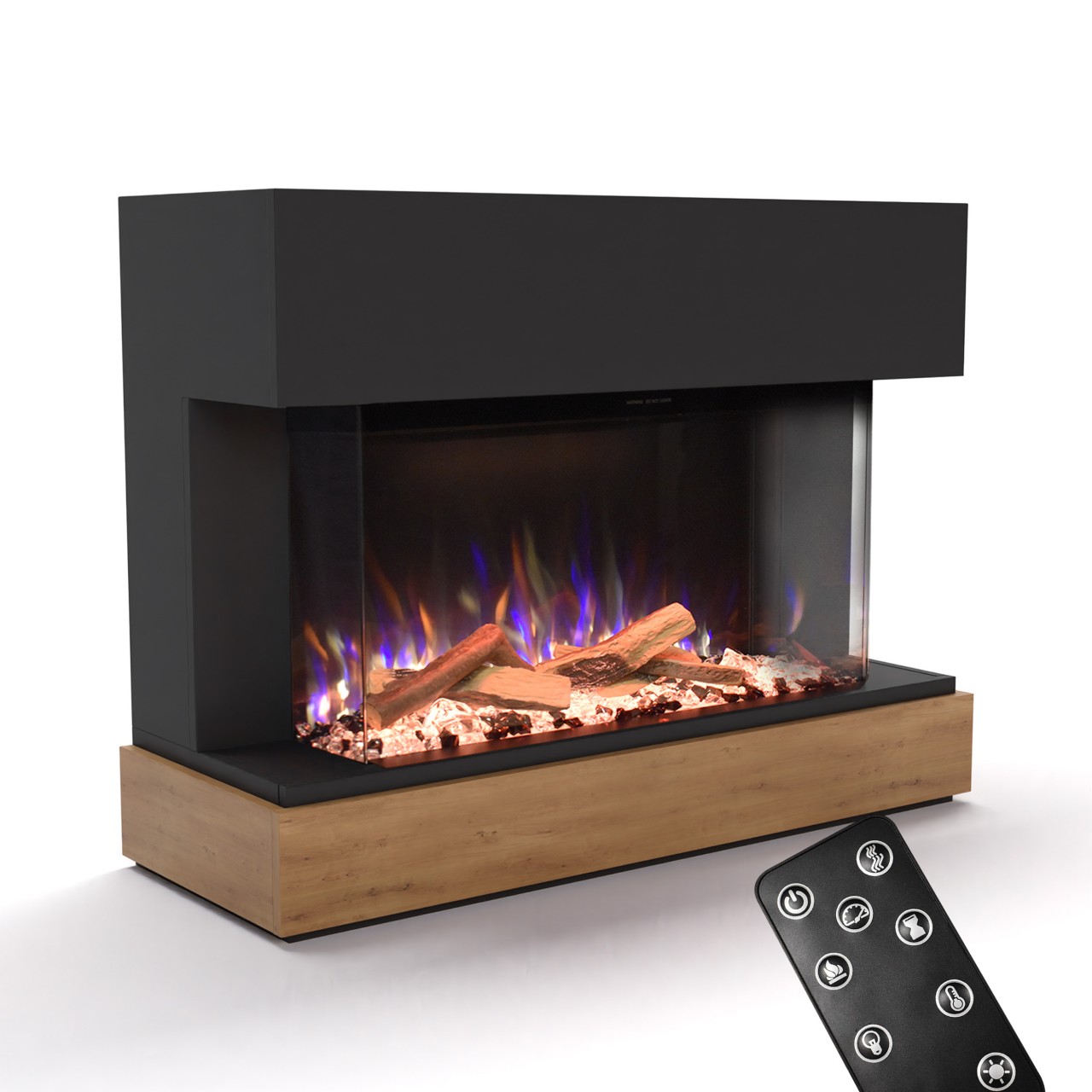 Glow Fire Curie Schwarz Elektrokamin, Standkamin, Elektrischer Standkamin mit Heizung, Dekokamin