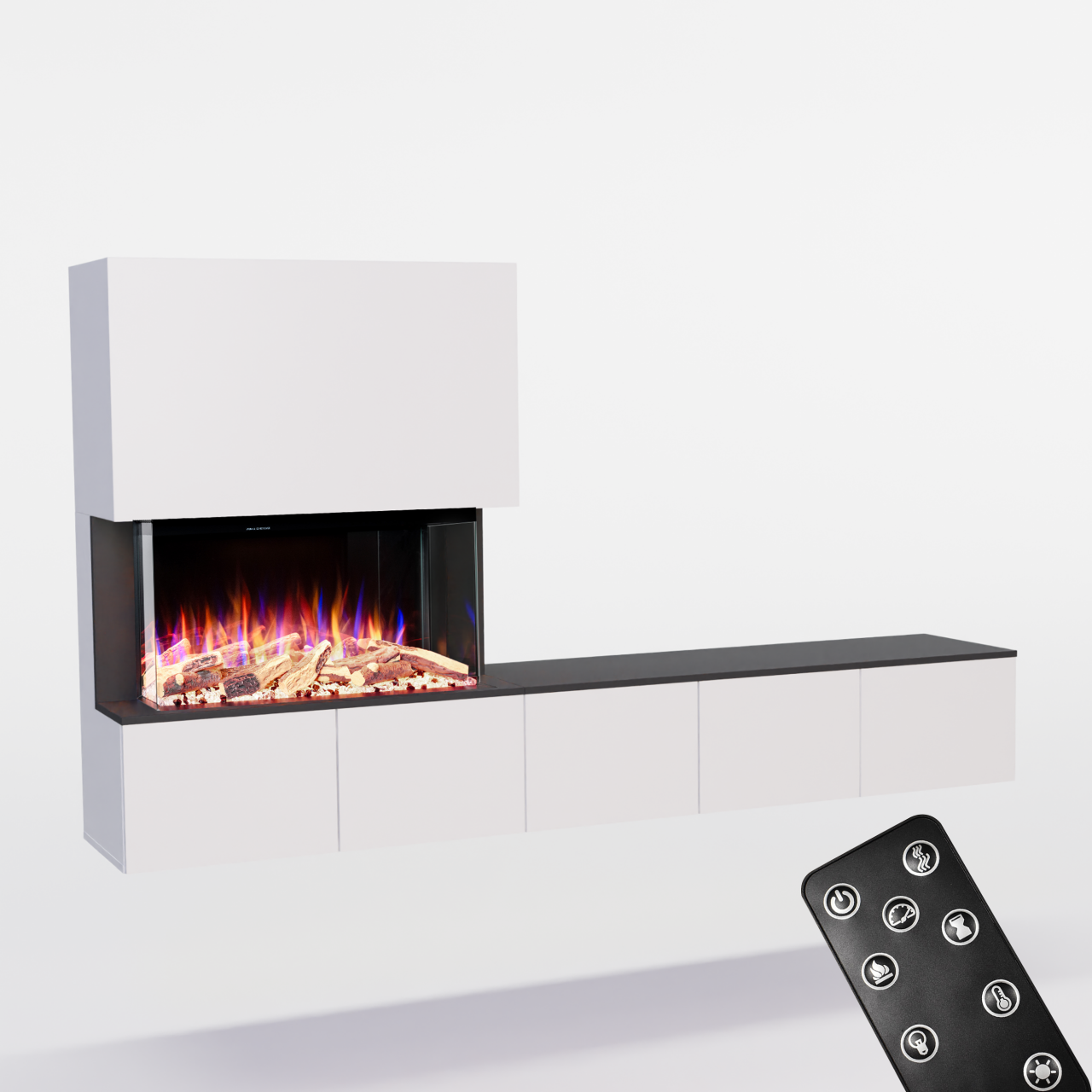 Glow Fire PR6 Schwarz Elektrokamin, Standkamin, Elektrischer Standkamin mit Heizung, Dekokamin