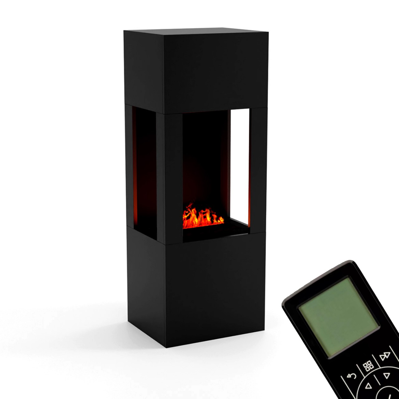 Glow Fire Böll Schwarz Elektrokamin mit Wasserdampf, Standkamin modern, Elektrischer Dekokamin als Raumteiler