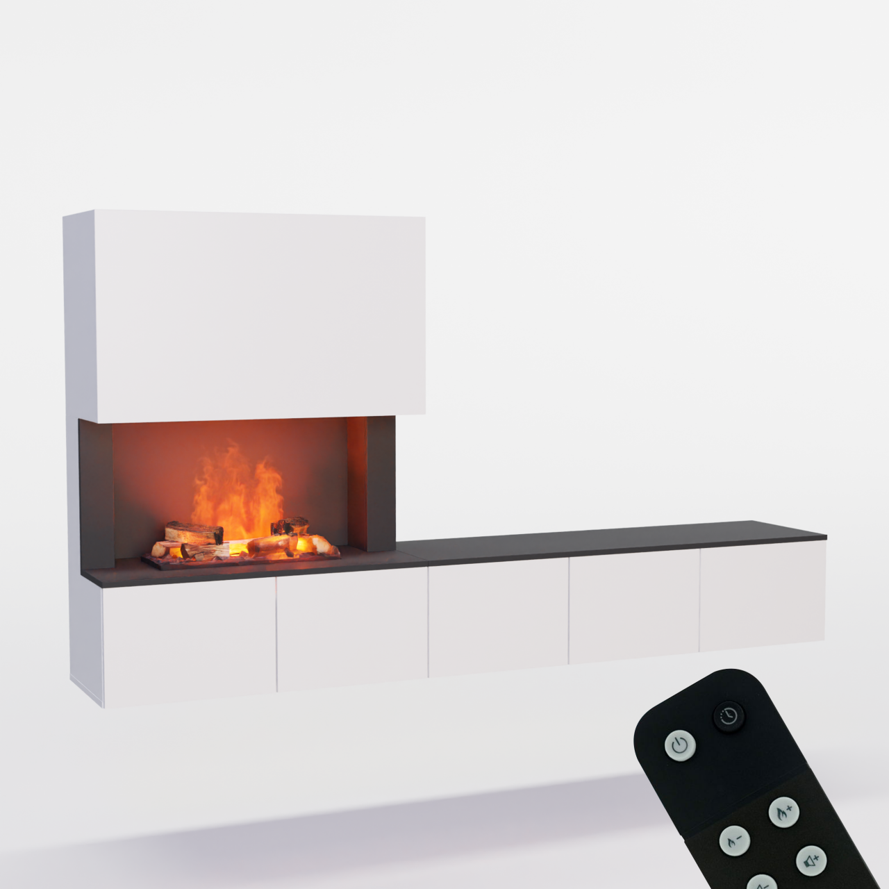 Glow Fire CW5 Wohnwand mit Kamin mit Wasserdampf Elektrokamin, Standkamin, Elektrischer Standkamin mit Heizung, Dekokamin