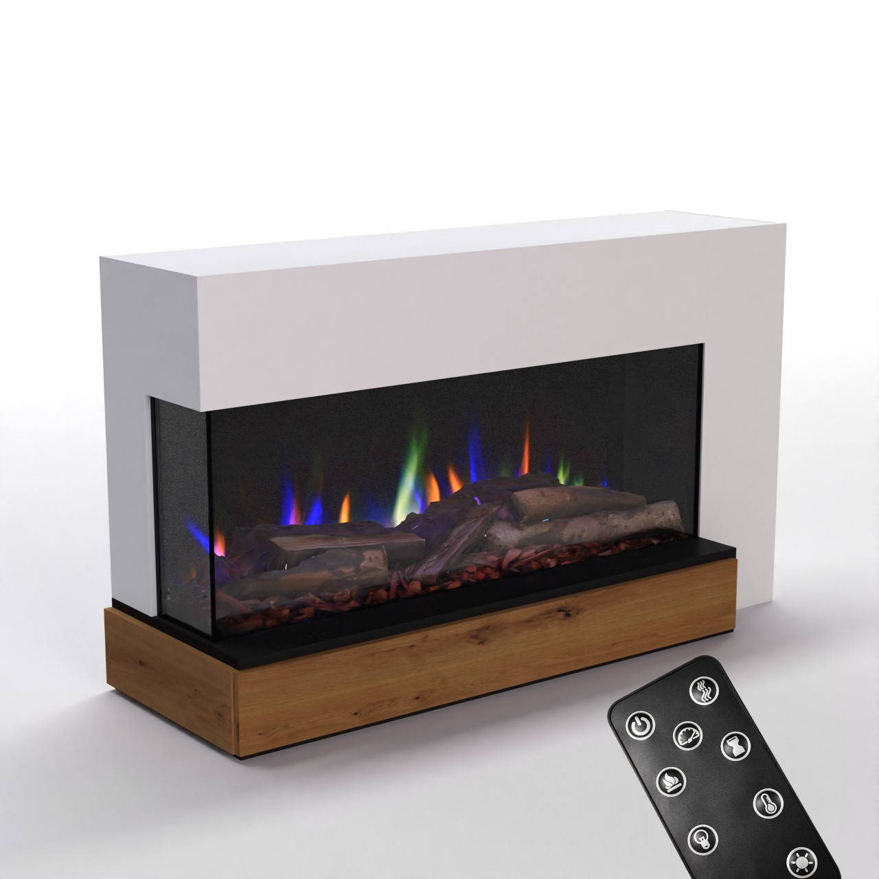 Glow Fire Einstein 50 Weiss Elektrokamin, Standkamin, Elektrischer Standkamin mit Heizung, Dekokamin