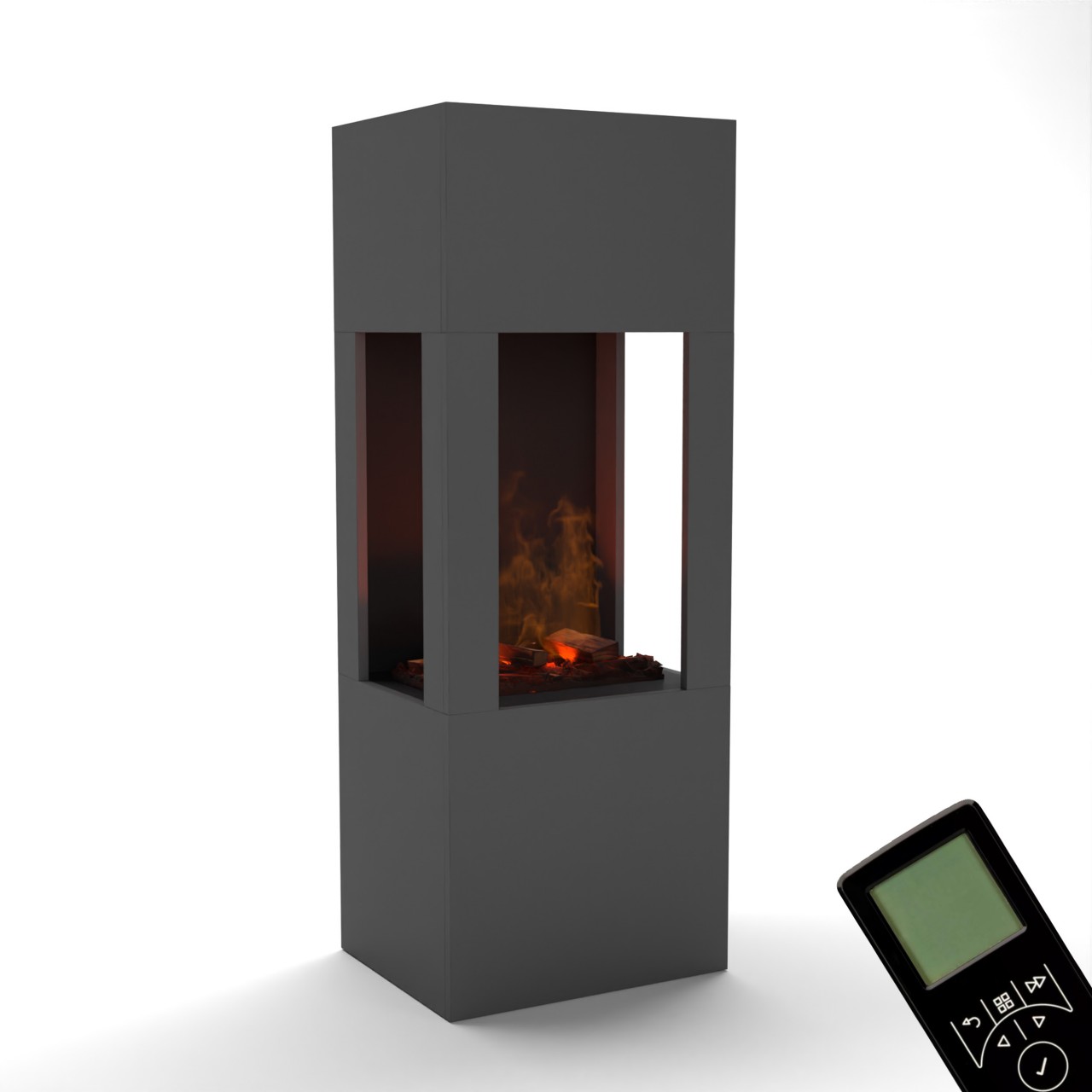 Glow Fire Böll Grau Elektrokamin mit Wasserdampf, Standkamin modern, Elektrischer Dekokamin als Raumteiler