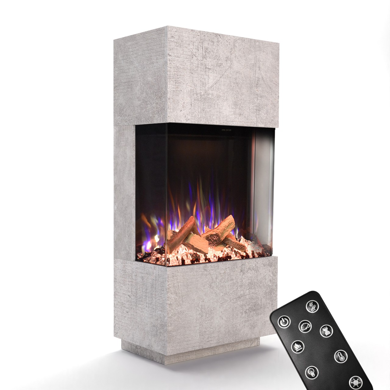Glow Fire PR11 Beton Elektrokamin, Standkamin, Elektrischer Standkamin mit Heizung, Dekokamin