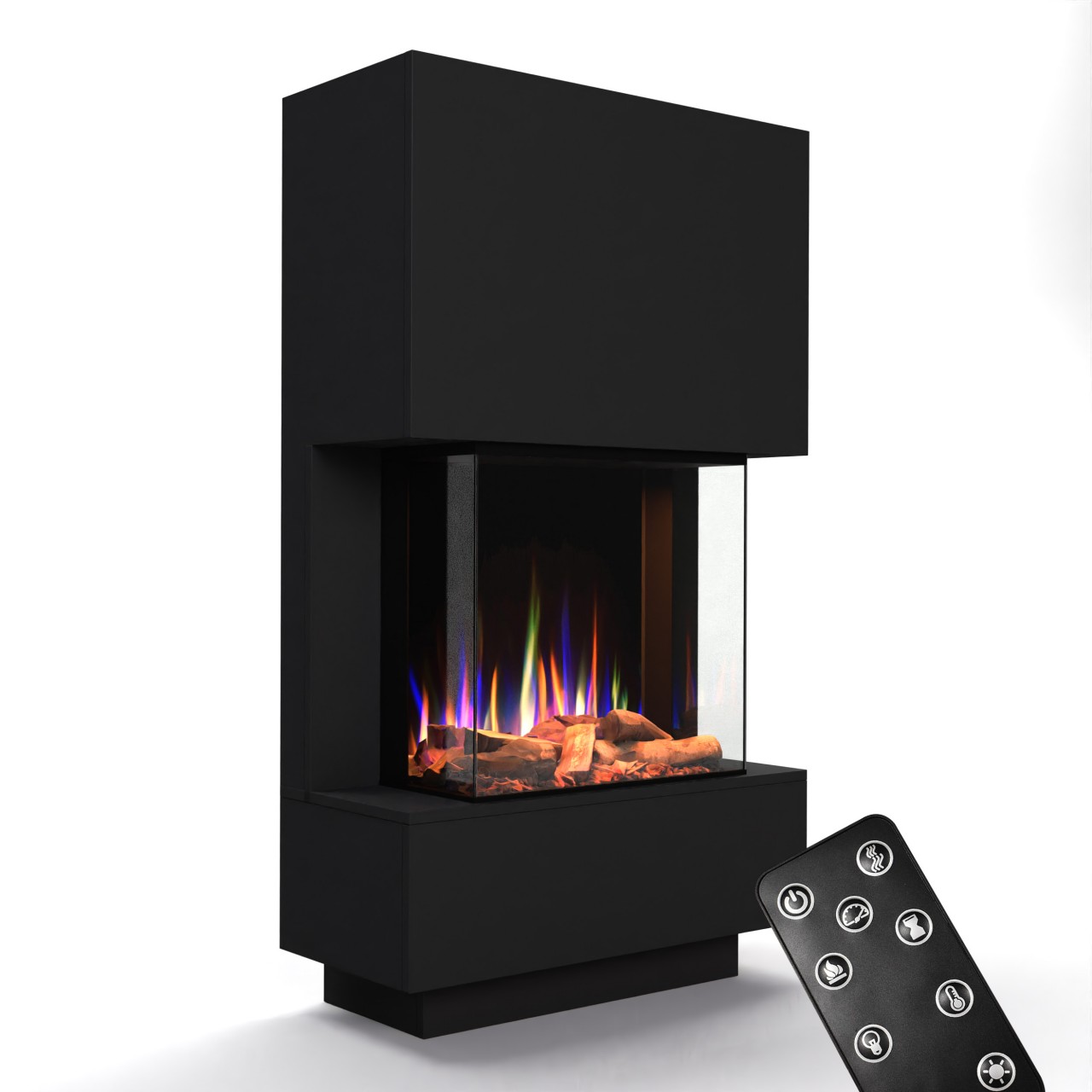 Glow Fire PR14 Schwarz Elektrokamin, Standkamin, Elektrischer Standkamin mit Heizung, Dekokamin