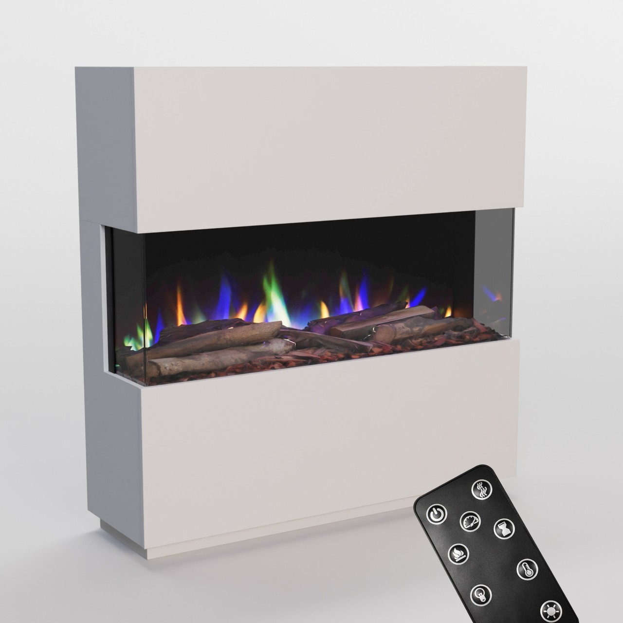 Glow Fire PR15 Weiss Elektrokamin, Standkamin, Elektrischer Standkamin mit Heizung, Dekokamin