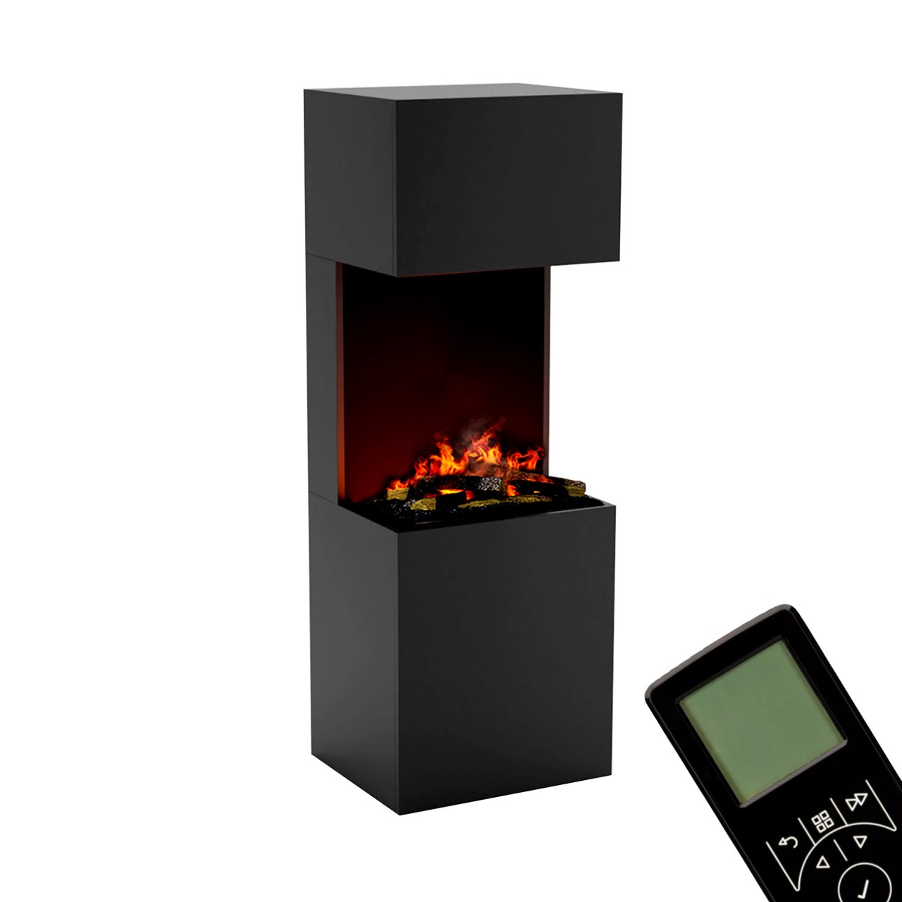 Glow Fire Beethoven Schwarz Elektrokamin mit Wasserdampf, Standkamin modern, Elektrischer Dekokamin als Raumteiler