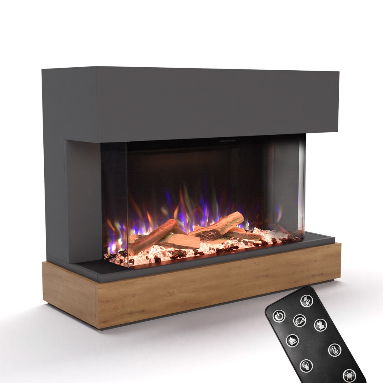 Glow Fire Curie Grau Elektrokamin, Standkamin, Elektrischer Standkamin mit Heizung, Dekokamin
