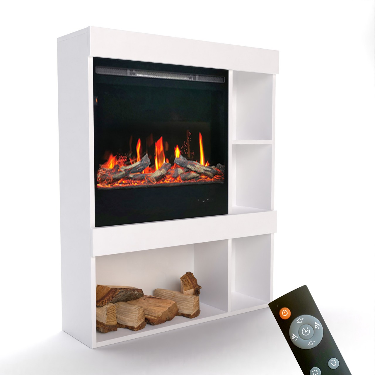 Glow Fire SCM-3 Elektrokamin Weiß, Screen Motion, Elektrokamineinsatz mit Heizung, Wandkamin modern, Elektrischer Dekokamin