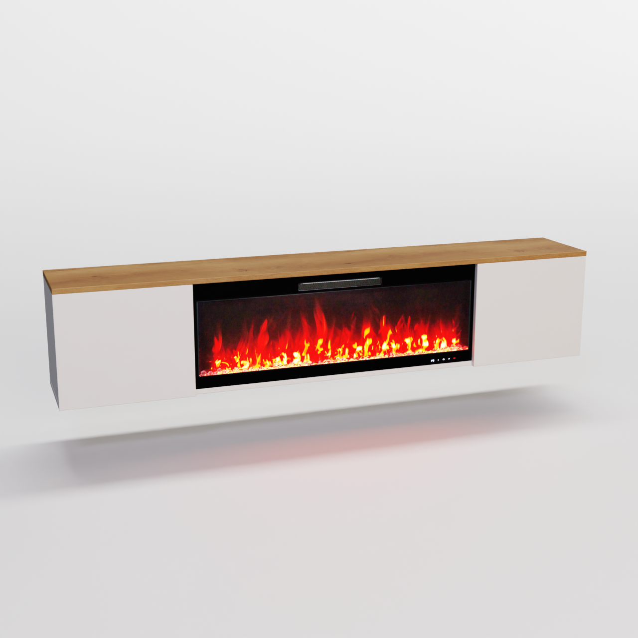 Glow Fire Sideboard CW7 mit integriertem LED-Kamin Inside 106, modernes Sideboard mit Elektrokamin (Cinewall) – Weiß (200x41,6x31,9cm)
