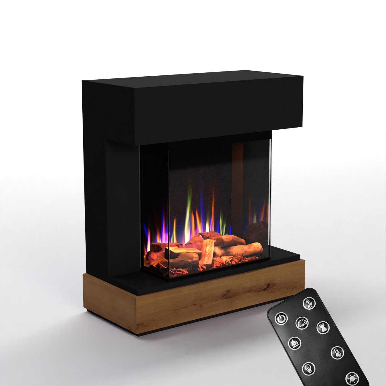 Glow Fire PR13 Schwarz Elektrokamin, Standkamin, Elektrischer Standkamin mit Heizung, Dekokamin