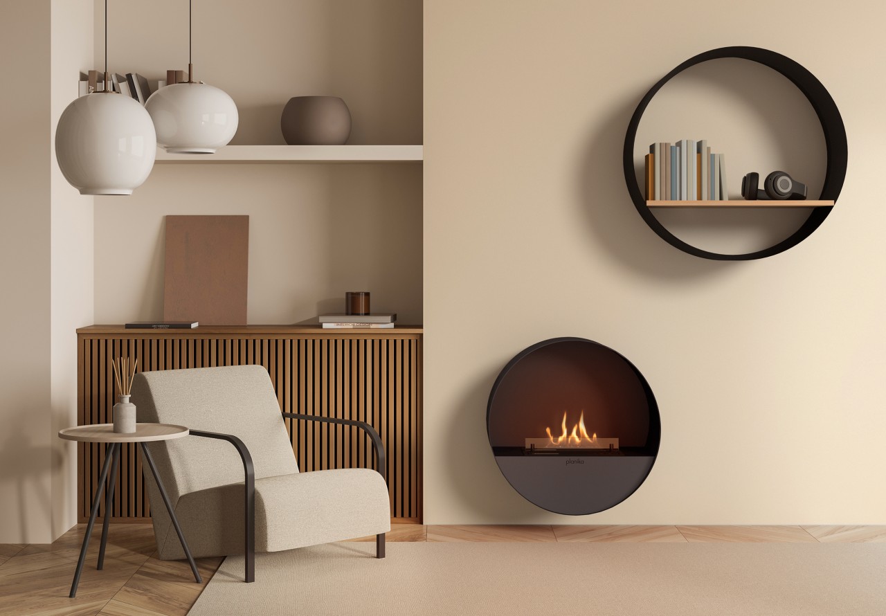 Planika Bubble Wall Ethanolkamin mit BEV Automatikbrenner ohne Holzscheite