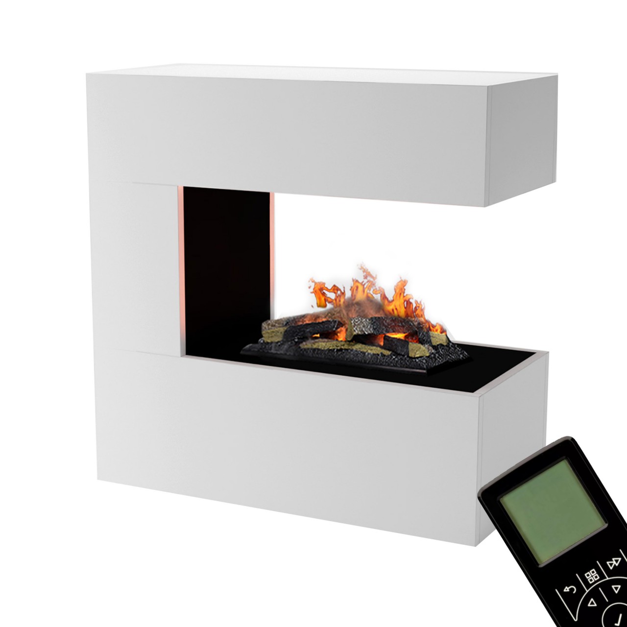 Kaminlicht Room Divider Weiß Elektrokamin mit Wasserdampf, Standkamin modern, Elektrischer Dekokamin als Raumteiler