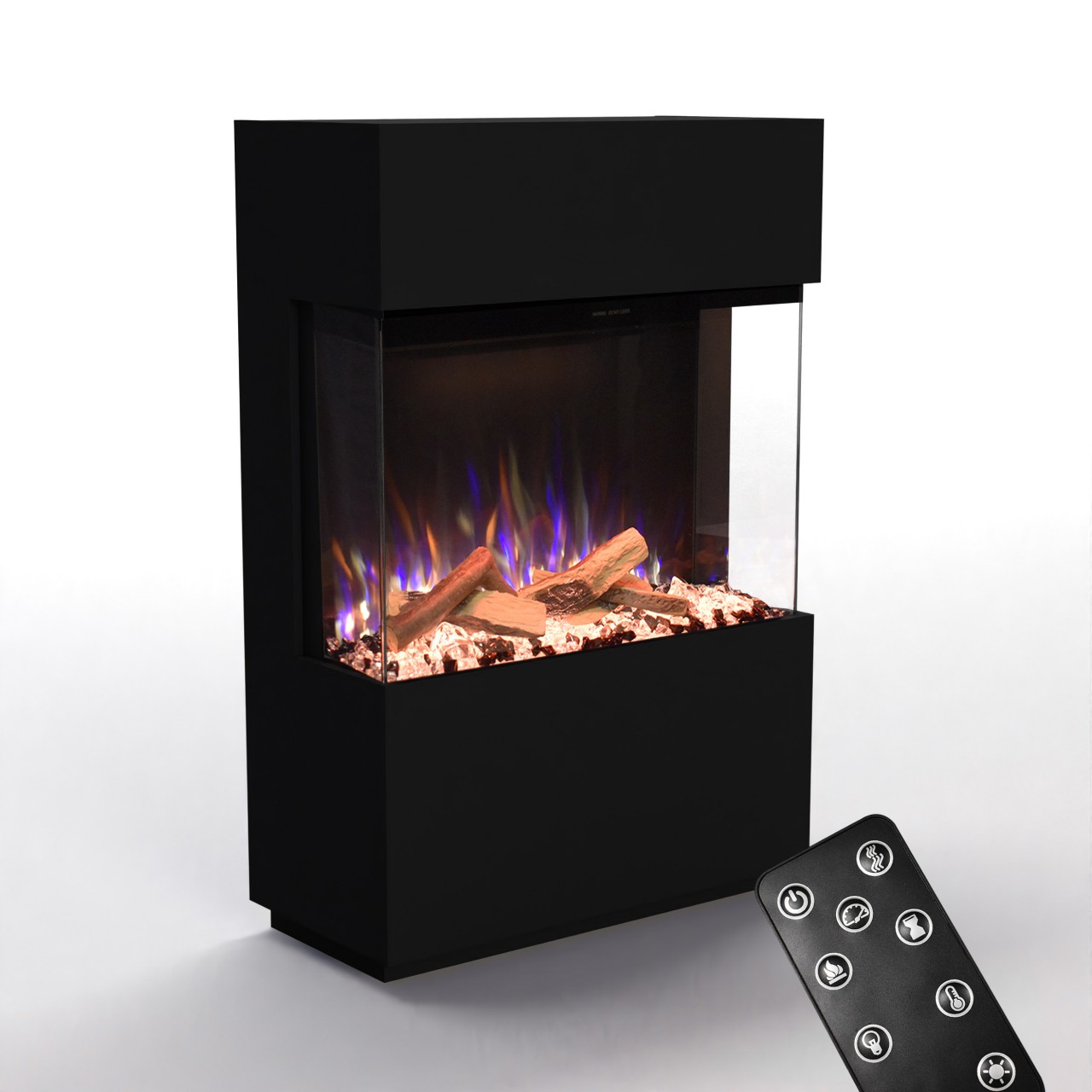 Glow Fire PR15 Schwarz Elektrokamin, Standkamin, Elektrischer Standkamin mit Heizung, Dekokamin