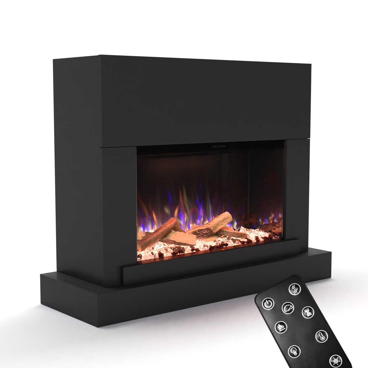 Glow Fire PR4 Schwarz Elektrokamin, Standkamin, Elektrischer Standkamin mit Heizung, Dekokamin