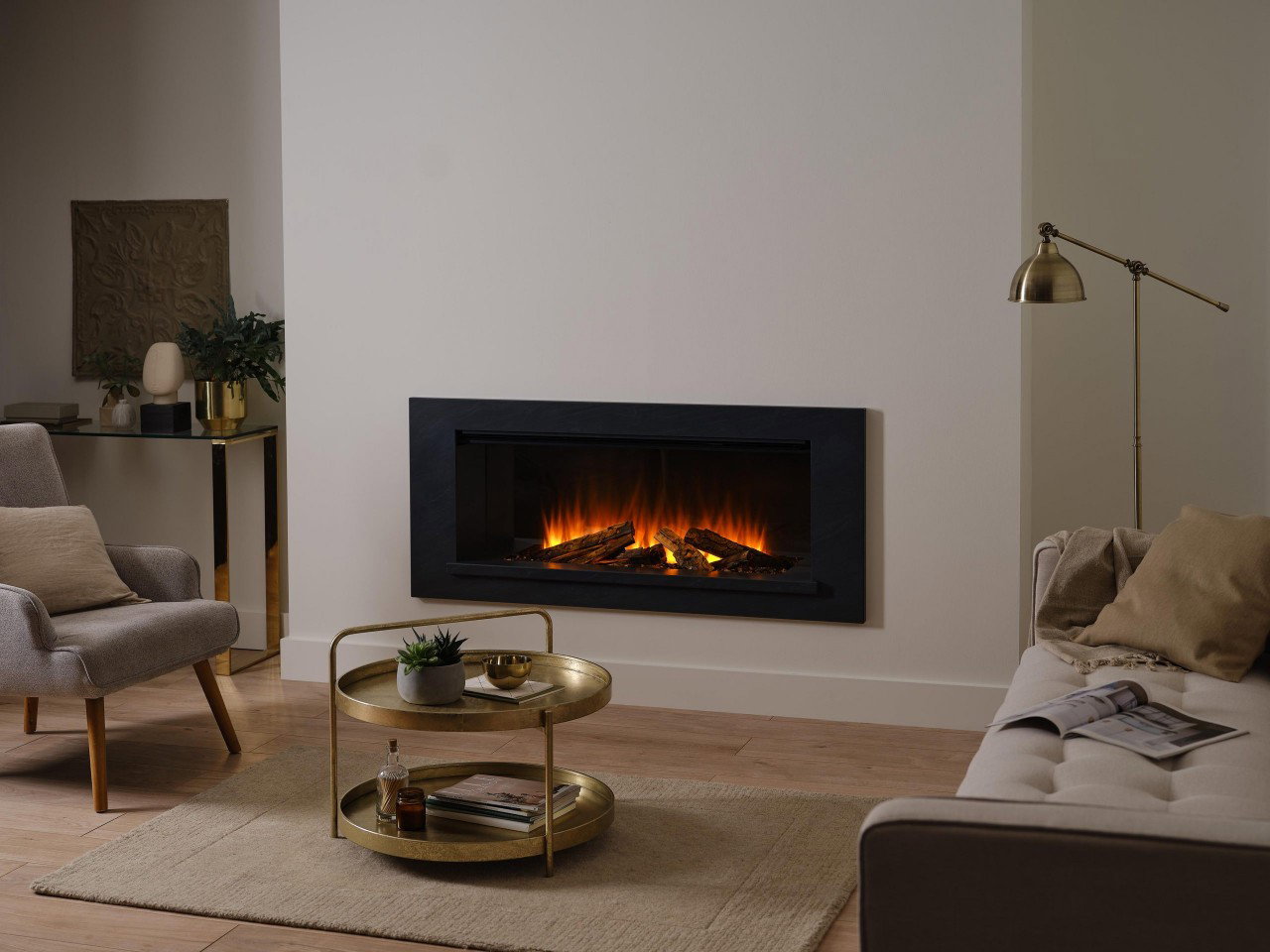 British Fires Holbury Elektrokamin mit Heizung, Standkamin modern, Elektrischer Dekokamin