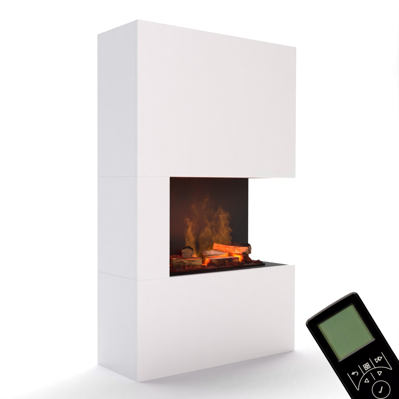 Glow Fire Tucholsky Right Corner Weiß Elektrokamin mit Wasserdampf, Standkamin modern, Elektrischer Dekokamin als Raumteiler