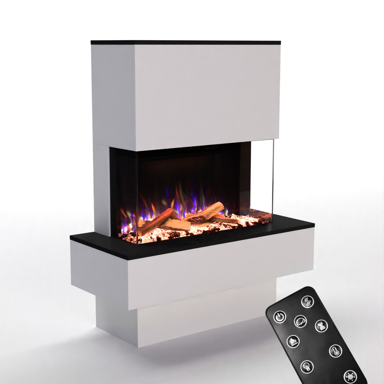 Glow Fire PR18 Weiss Elektrokamin, Standkamin, Elektrischer Standkamin mit Heizung, Dekokamin