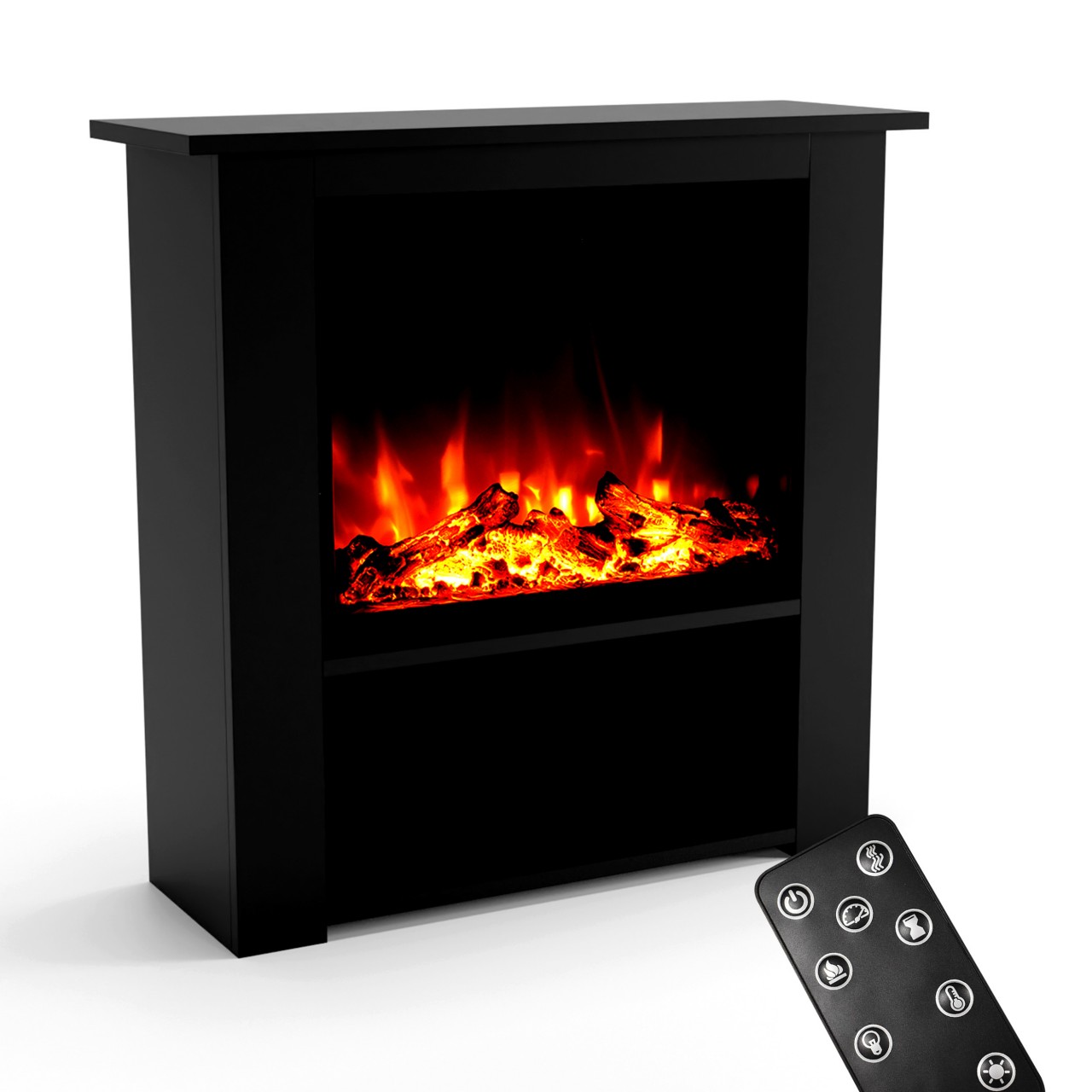 Glow Fire Thebe Elektrokamin Schwarz, Standkamin, Elektrischer Standkamin mit Heizung, Dekokamin