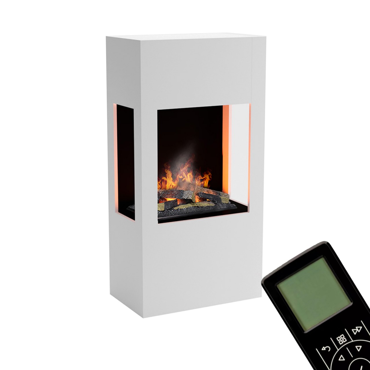 Glow Fire Böll Weiß Elektrokamin mit Wasserdampf, Standkamin modern, Elektrischer Dekokamin als Raumteiler