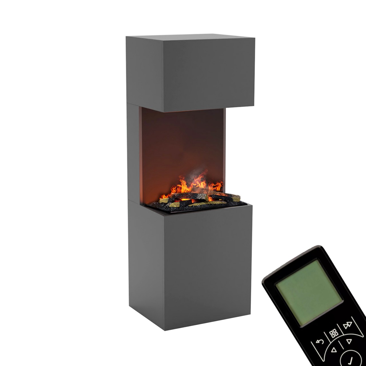 Glow Fire Beethoven Grau Elektrokamin mit Wasserdampf, Standkamin modern, Elektrischer Dekokamin als Raumteiler