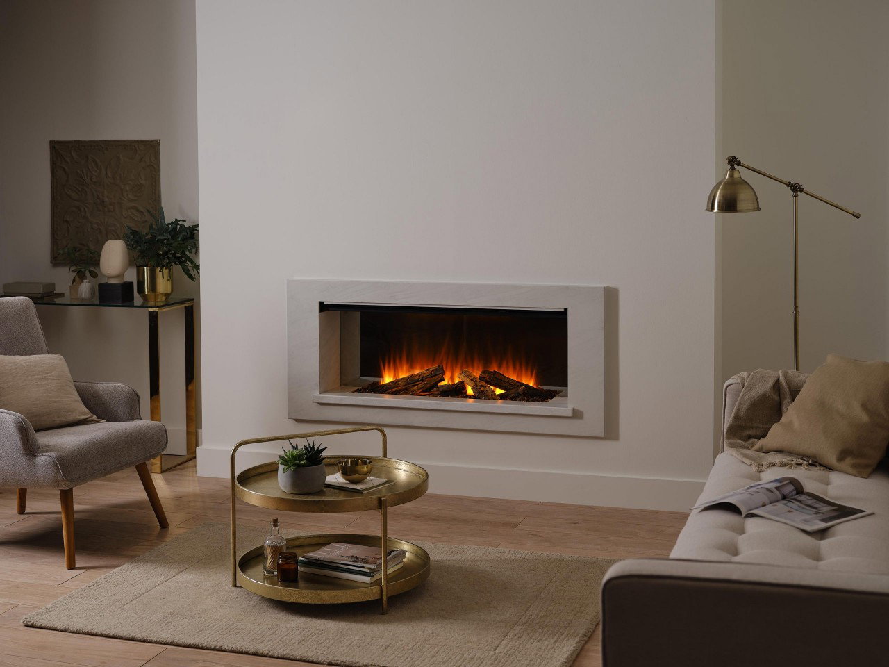 British Fires Holbury Elektrokamin mit Heizung, Standkamin modern, Elektrischer Dekokamin