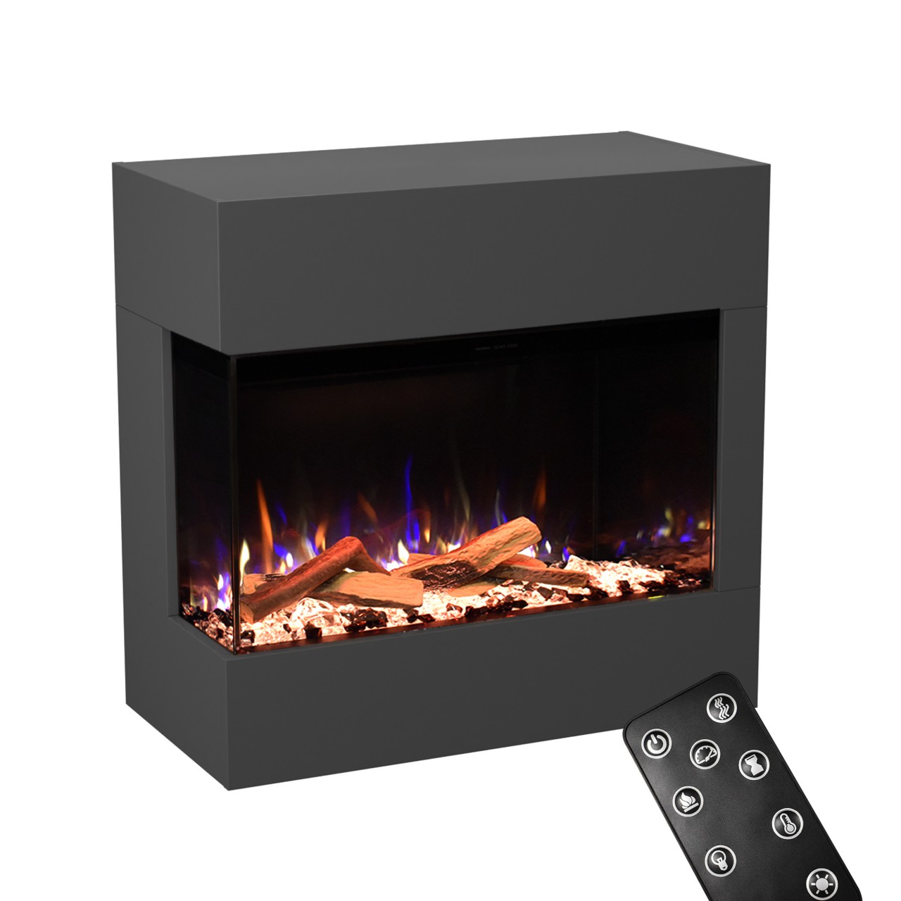 Glow Fire Portia Mini Grau Elektrokamin, Standkamin, Elektrischer Standkamin mit Heizung, Dekokamin