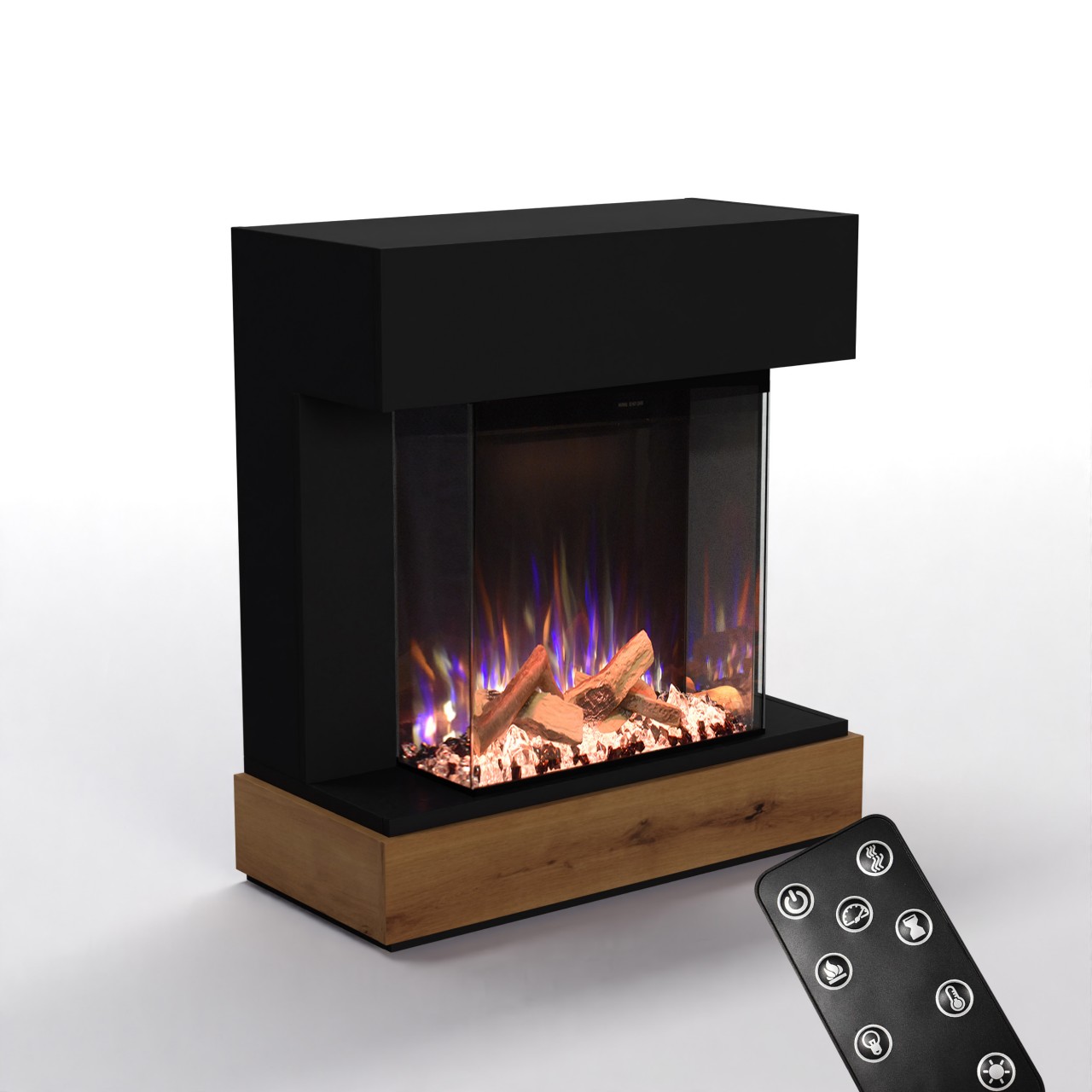Glow Fire PR13 Schwarz Elektrokamin, Standkamin, Elektrischer Standkamin mit Heizung, Dekokamin