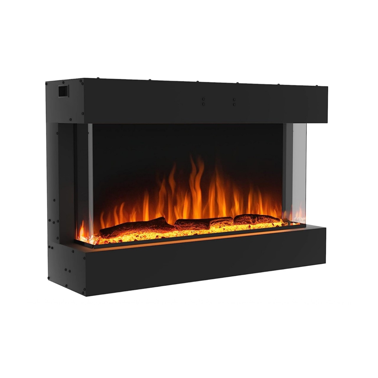 Garlvio Insert 3-Sided 90 Einbaukamin, Standkamin, Elektrischer Standkamin mit Heizung, Dekokamin