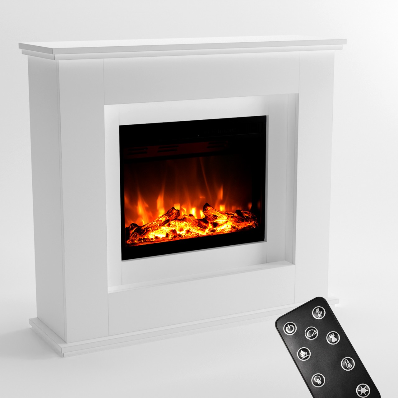 Glow Fire Europa Weiß Elektrokamin, Standkamin, Elektrischer Standkamin mit Heizung, Dekokamin