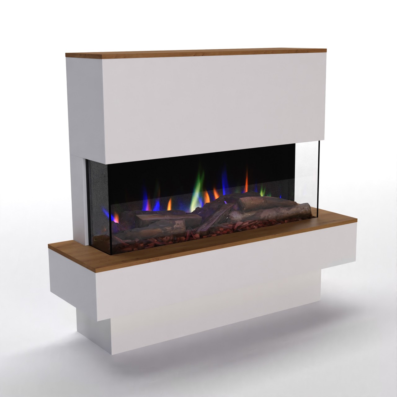 Glow Fire PR18 Weiss Elektrokamin, Standkamin, Elektrischer Standkamin mit Heizung, Dekokamin