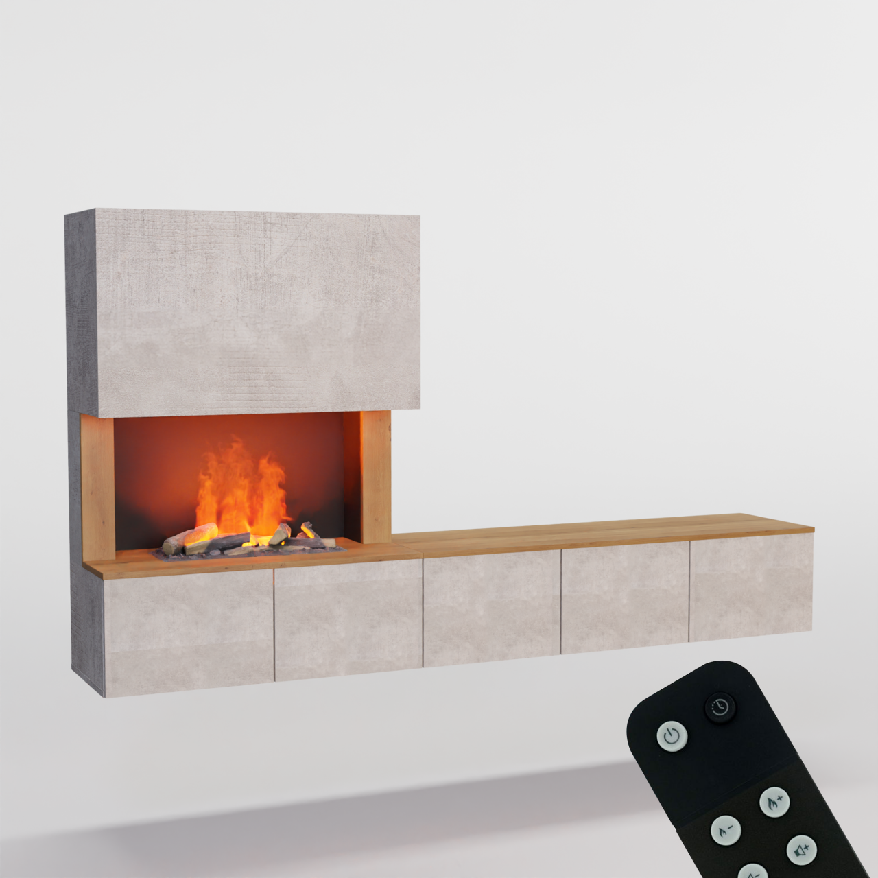Glow Fire CW5 Wohnwand mit Kamin mit Wasserdampf Elektrokamin, Standkamin, Elektrischer Standkamin mit Heizung, Dekokamin