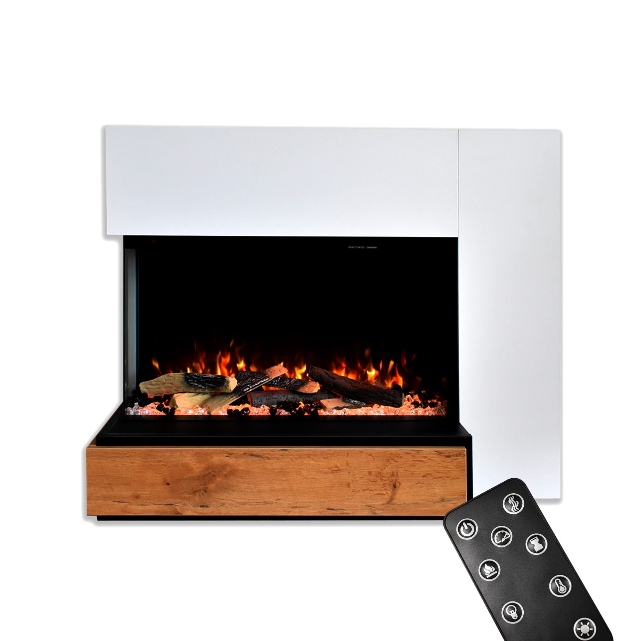 Glow Fire Einstein Linksoffen Weiß Elektrokamin, Standkamin, Elektrischer Standkamin mit Heizung, Dekokamin