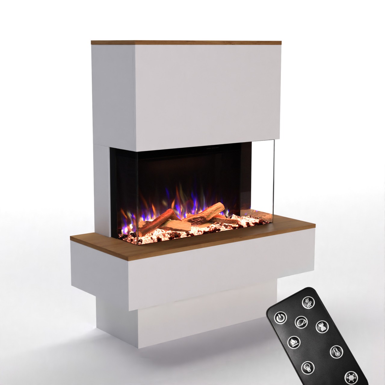 Glow Fire PR18 Weiss Elektrokamin, Standkamin, Elektrischer Standkamin mit Heizung, Dekokamin