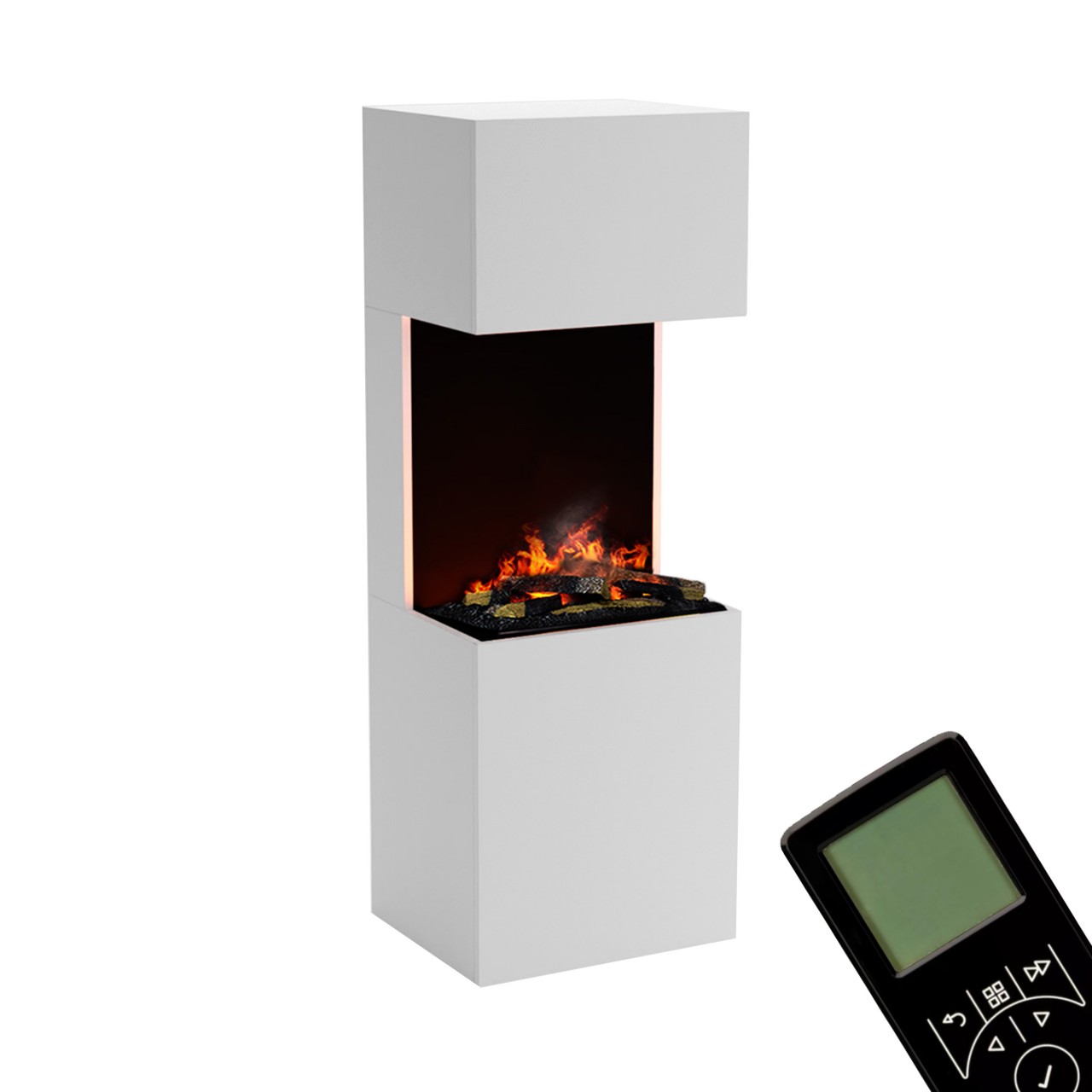 Glow Fire Beethoven Weiß Elektrokamin mit Wasserdampf, Standkamin modern, Elektrischer Dekokamin als Raumteiler