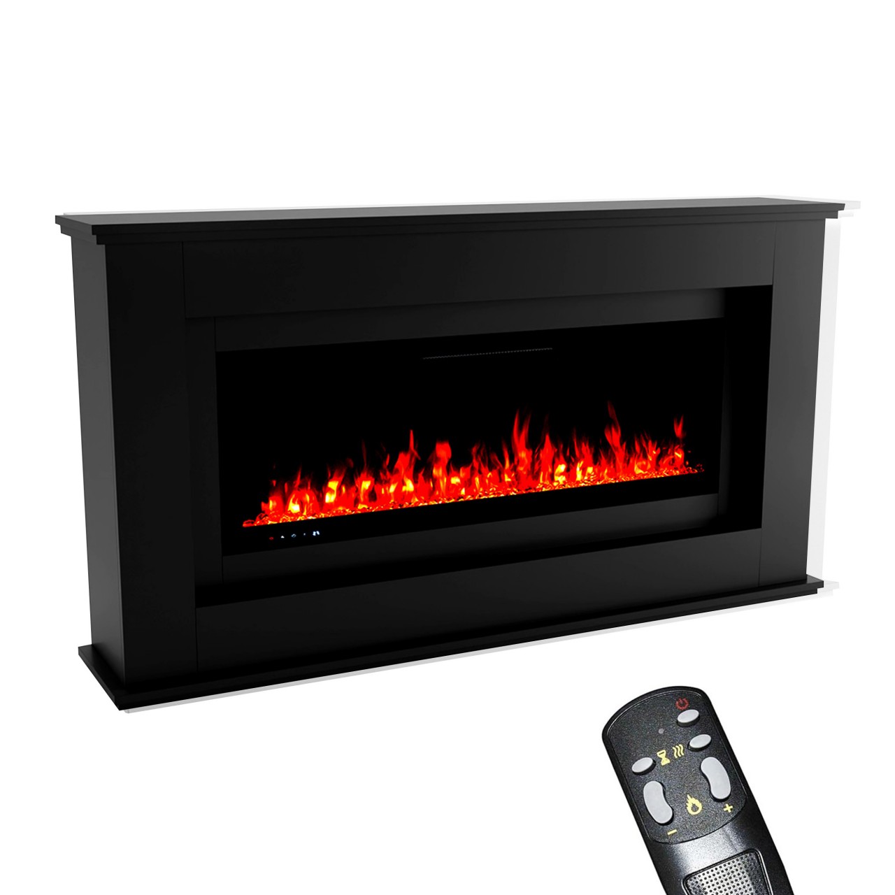 Glow Fire Rhea Schwarz Elektrokamin, Standkamin, Elektrischer Standkamin mit Heizung, Dekokamin