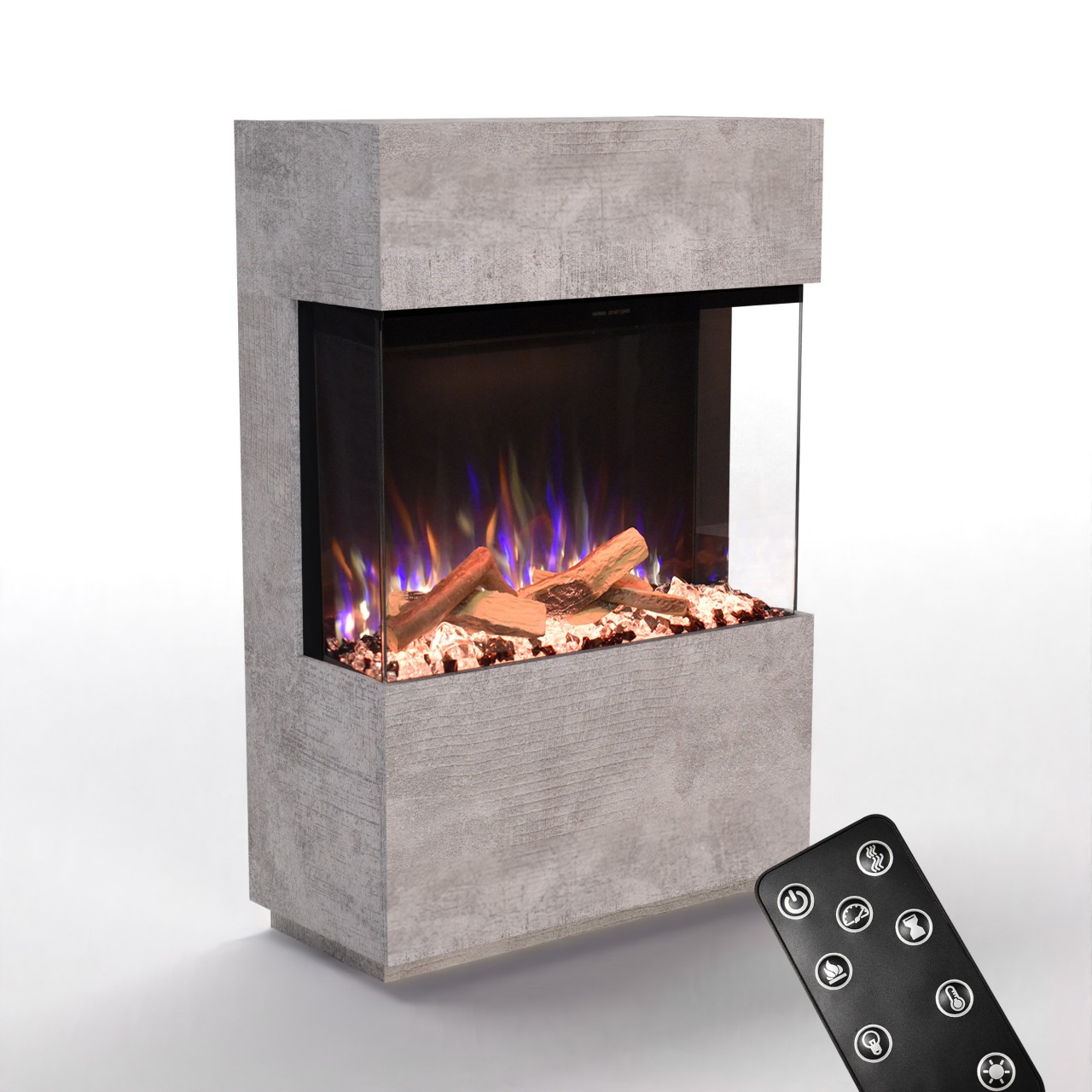 Glow Fire PR15 Beton Elektrokamin, Standkamin, Elektrischer Standkamin mit Heizung, Dekokamin