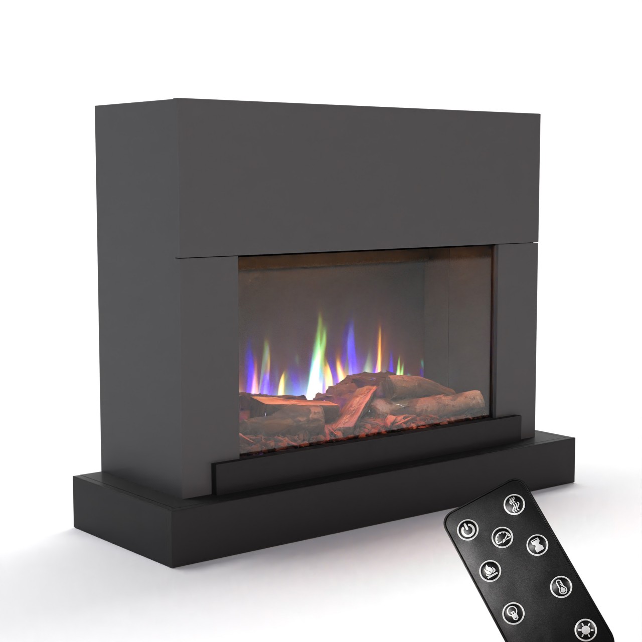 Glow Fire PR4 Grau Elektrokamin, Standkamin, Elektrischer Standkamin mit Heizung, Dekokamin