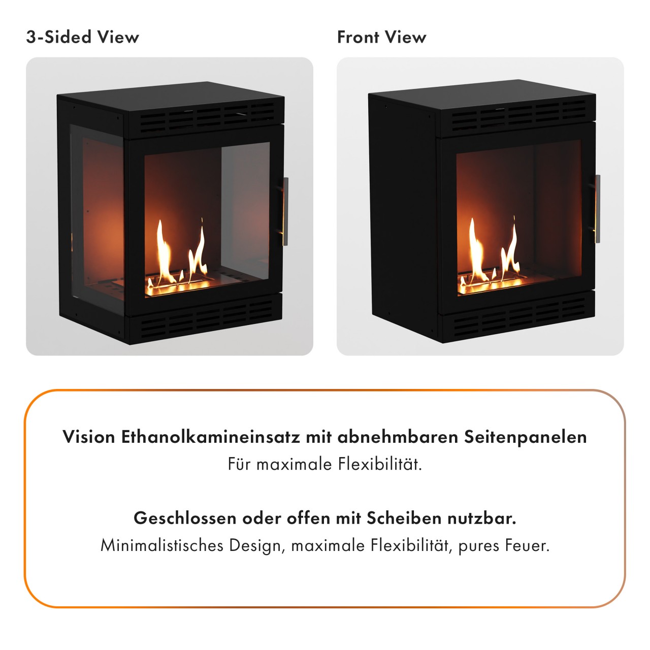 Glow Fire Vision Klein Ethanol Kamin, Einsatz Schwarz, Bioethanolkamin, Ethanolofen