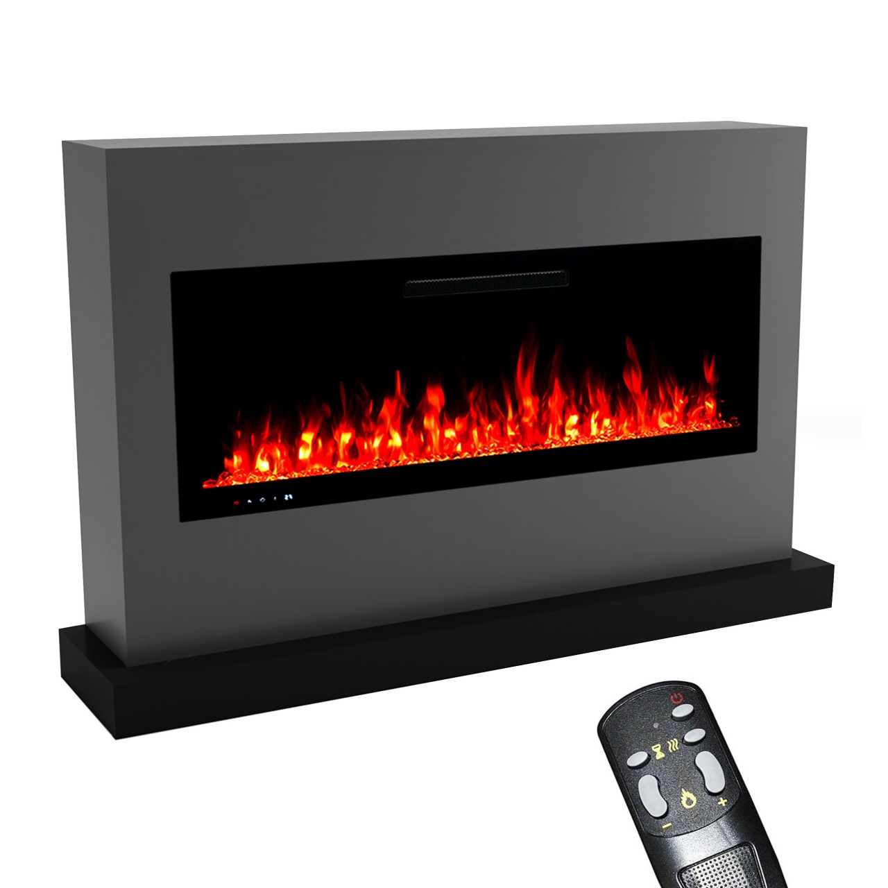 Glow Fire Zeus Grau Elektrokamin, Standkamin, Elektrischer Standkamin mit Heizung, Dekokamin